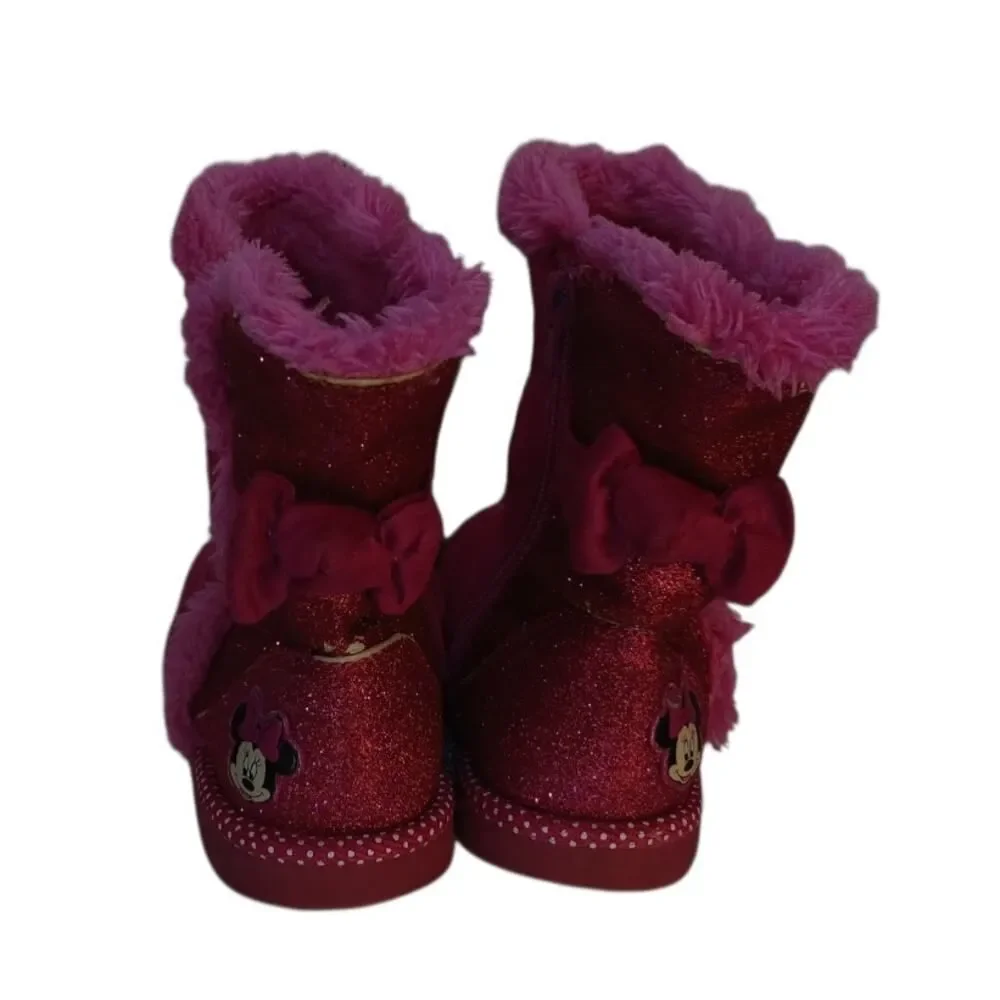 DISNEY Minnie Mouse Girls Pink Glitter Suede Sherpa Boots - Size: 10T